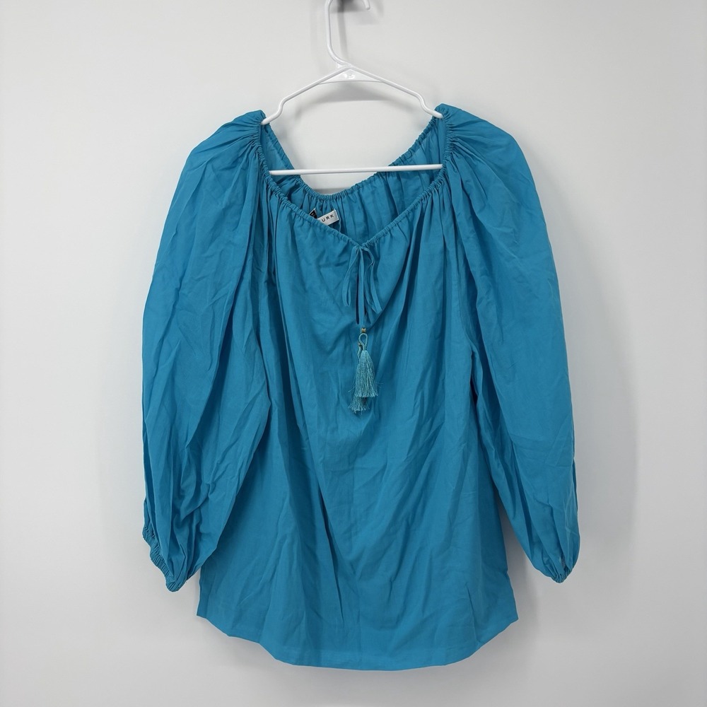 Trina Turk Sandia 2 Top Turquoise Blue Keyhole Blouse Women's Small Beach Summer